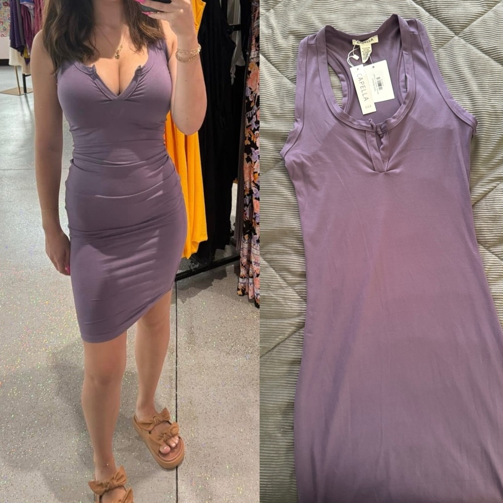 Buttery Soft Knotch Bodycon Purple Sleeveless Dress